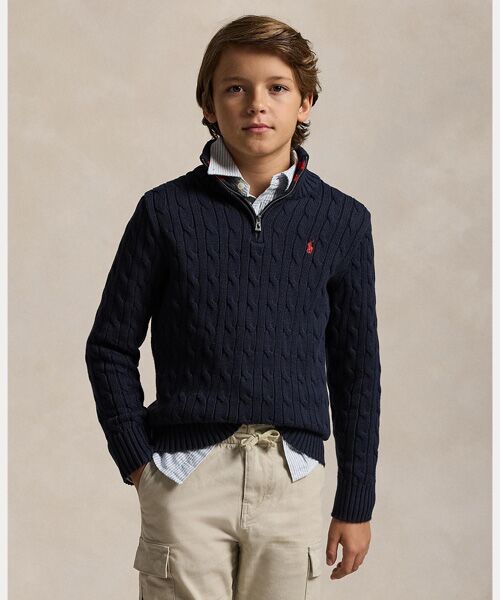 POLO RALPH LAUREN/ポロ ラルフ ローレン (ボーイズ 8才~20才)ケーブルニット コットン クォータージップ セーター 410ネイビー S POLO RALPH LAUREN/ポロ ラルフ ローレン (ボーイズ 8才~20才)ケーブルニット コットン クォータージップ セーター 410ネイビー S