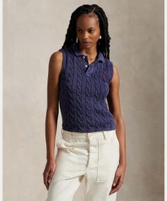 ケーブルニット クロップド ポロシャツ