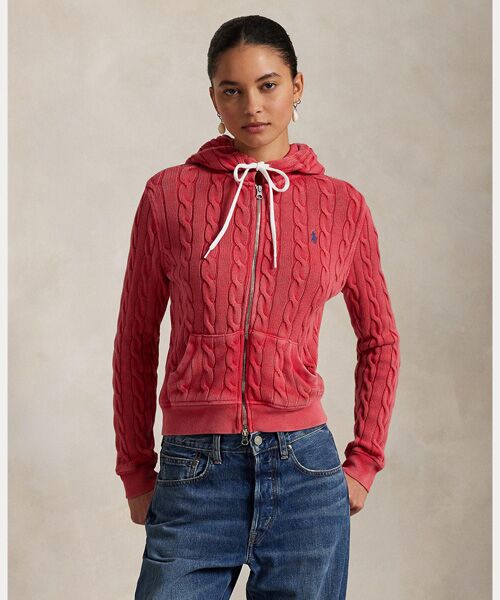POLO RALPH LAUREN/ポロ ラルフ ローレン ケーブルニット コットン フルジップ フーディ 600レッド XS POLO RALPH LAUREN/ポロ ラルフ ローレン ケーブルニット コットン フルジップ フーディ 600レッド XS