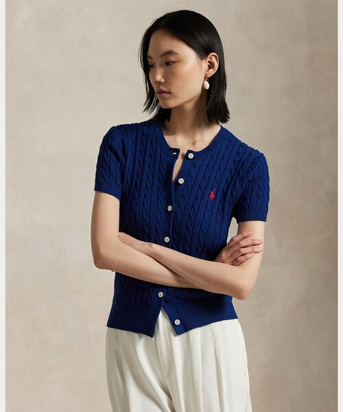 POLO RALPH LAUREN/ポロ ラルフ ローレン ケーブルニット コットン ショートスリーブ カーディガン 400ブルー M POLO RALPH LAUREN/ポロ ラルフ ローレン ケーブルニット コットン ショートスリーブ カーディガン 400ブルー M