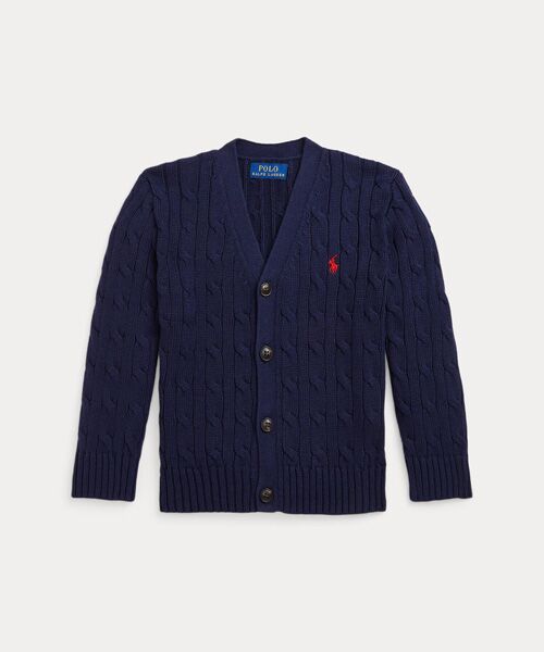 POLO RALPH LAUREN / ポロ ラルフ ローレン カーディガン・ボレロ | (ボーイズ 2才~7才)ケーブルニット コットン Vネック カーディガン(410ネイビー)