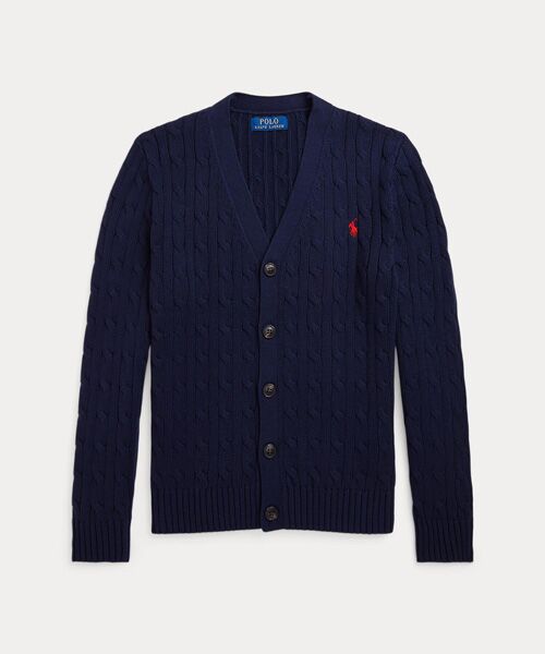 POLO RALPH LAUREN / ポロ ラルフ ローレン カーディガン・ボレロ | (ボーイズ 8才~20才)ケーブルニット コットン Vネック カーディガン(410ネイビー)