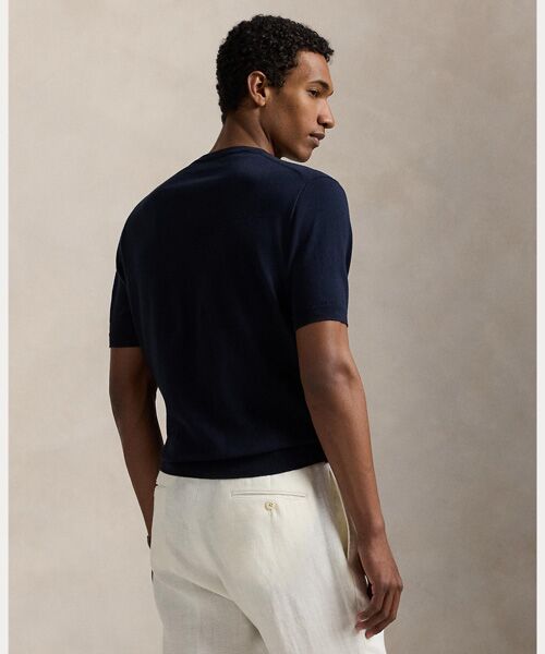 Polo Ralph Lauren ネイビー 半袖セーター コットン クルーネック ショートスリーブ セーター （ニット