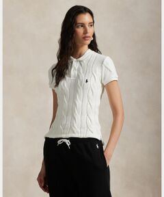 レディースPolo Ralph Lauren ホワイトニットポロシャツ Lサイズ POLO RALPH LAUREN ニット セーター ケーブルニット ポロシャツ