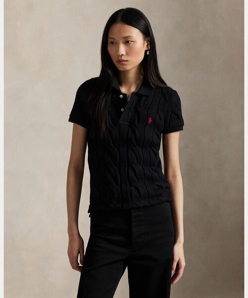 POLO RALPH LAUREN/ポロ ラルフ ローレン ケーブルニット コットン ポロシャツ 001ブラック XS POLO RALPH LAUREN/ポロ ラルフ ローレン ケーブルニット コットン ポロシャツ 001ブラック XS