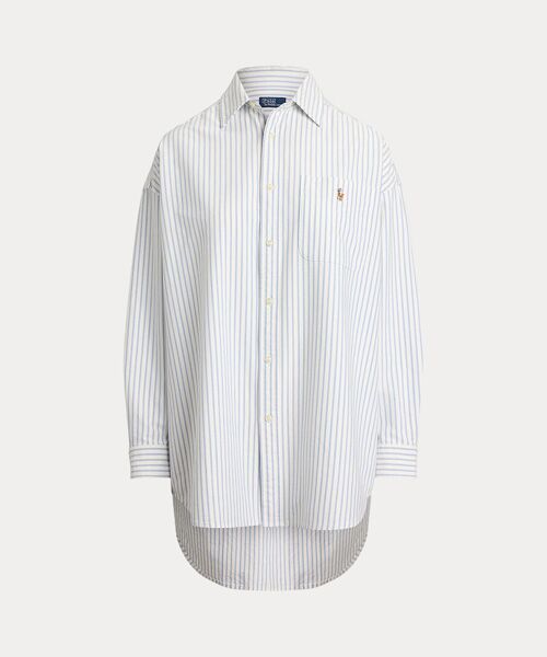 Polo Ralph Lauren コットンシャツ 白／黒 リラックスド フィット ストレッチ コットン シャツ（シャツ
