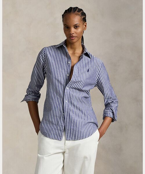 【極美品✨現行Polo Ralph Lauren】 麻 リネンストライプシャツ ✨極美品✨現行Polo Ralph Lauren 麻 リネン ストライプ シャツ