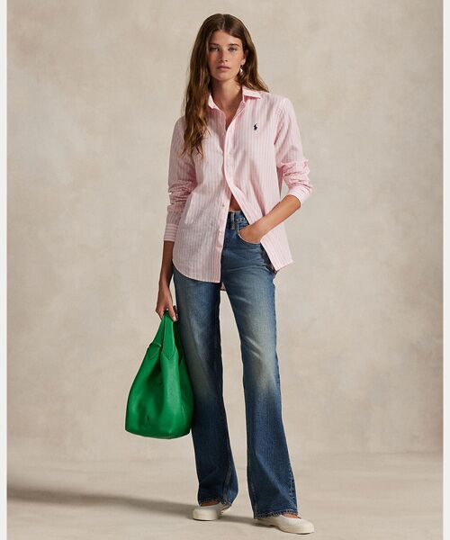 POLO RALPH LAUREN【美品】麻100% リネンシャツ ストライプ柄 クラシック フィット ストライプド コットンリネン シャツ