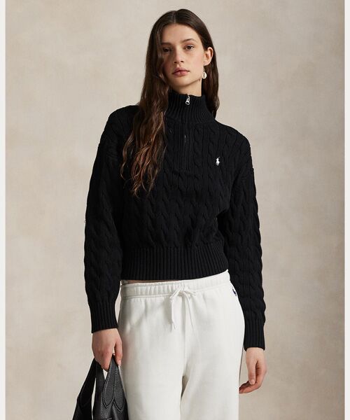 ケーブルニット コットン クォータージップ セーター （ニット