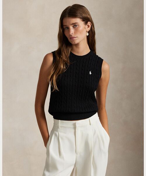 POLO RALPH LAUREN / ポロ ラルフ ローレン ベスト | ケーブルニット コットン セーター ベスト（001ブラック）