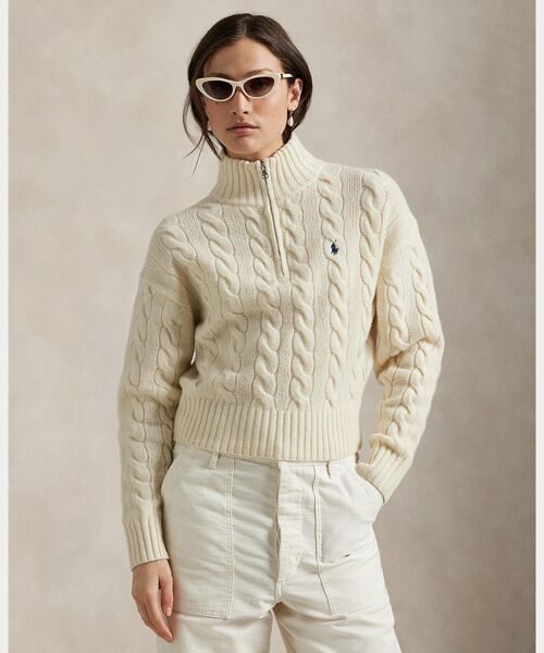 希少✨ポロラルフローレン ハーフジップ ケーブルニット ベージュ 中古・古着通販】POLO RALPH LAUREN (ポロ・ラルフローレン