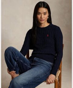 有名人着用♡ラルフローレン　ロゴラインケーブルニットセーター　ネイビー×レッド ラルフローレン