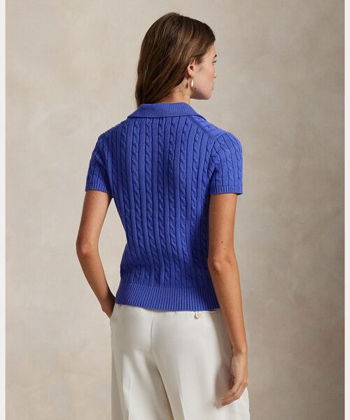 ケーブル コットン ショートスリーブ Polo カーディガン
