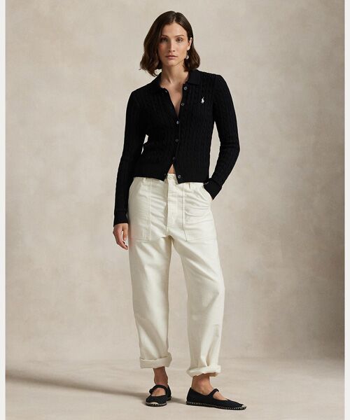 ポロラルフローレン 長袖カーディガン ケーブルニット ポニー アイボリー S ポロラルフローレン 長袖カーディガン ケーブルニット ポニー