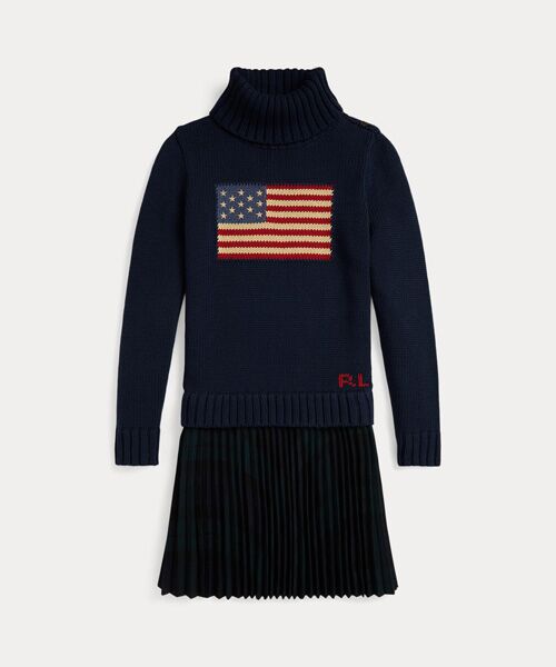 POLO RALPH LAUREN/ポロ ラルフ ローレン (ガールズ 7才~16才)フラッグ チェックスカート コットン セーター ドレス 410ネイビー S POLO RALPH LAUREN/ポロ ラルフ ローレン (ガールズ 7才~16才)フラッグ チェックスカート コットン セーター ドレス 410ネイビー S