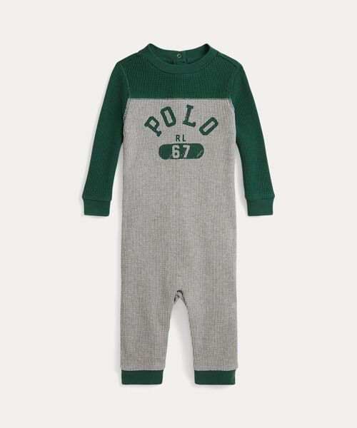 POLO RALPH LAUREN/ポロ ラルフ ローレン (ベビー)ロゴ ワッフルニット コットン カバーオール 020グレー 9M POLO RALPH LAUREN/ポロ ラルフ ローレン (ベビー)ロゴ ワッフルニット コットン カバーオール 020グレー 9M
