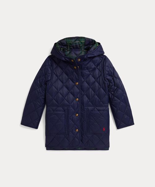 ガールズ 2才～6才)チェック キルテッド リバーシブル フーデッド