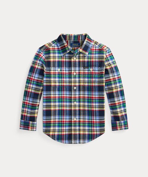 POLO RALPH LAUREN/ポロ ラルフ ローレン (ボーイズ 2才～7才)チェック ブラッシュド コットン オックスフォード ワークシャツ 300グリーン 7