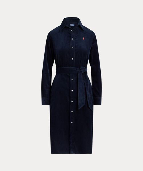 コーデュロイ ベルテッド シャツドレス （ロング・マキシ丈ワンピース