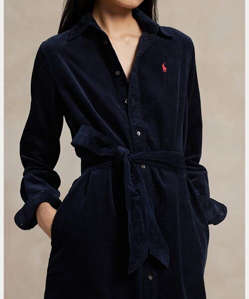 コーデュロイ ベルテッド シャツドレス （ロング・マキシ丈ワンピース