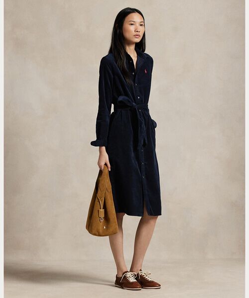 コーデュロイ ベルテッド シャツドレス （ロング・マキシ丈