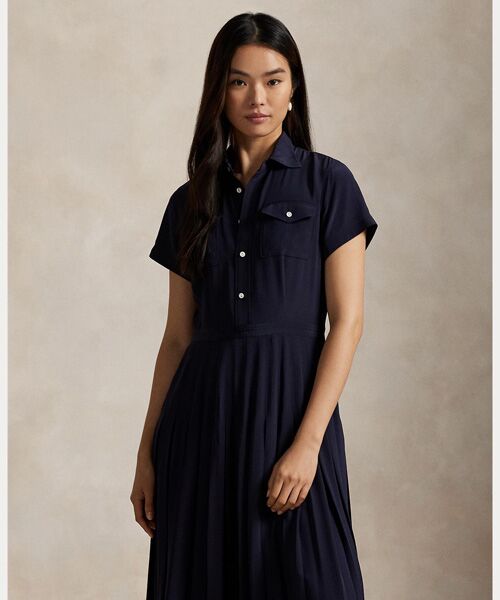 POLO RALPH LAUREN / ポロ ラルフ ローレン ロング・マキシ丈ワンピース | シルク クレープ プリーテッド シャツドレス | 詳細2