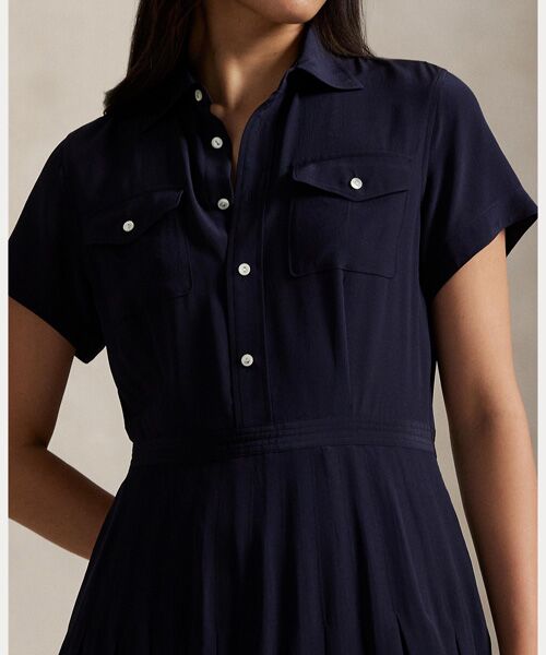 POLO RALPH LAUREN / ポロ ラルフ ローレン ロング・マキシ丈ワンピース | シルク クレープ プリーテッド シャツドレス | 詳細4