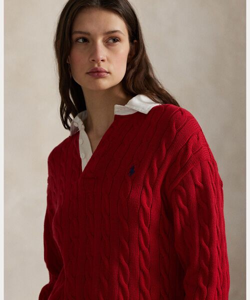 ケーブルニット コットン ラグビー シャツ （ニット・セーター