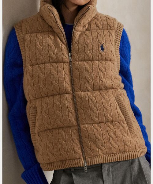 POLO RALPH LAUREN / ポロ ラルフ ローレン ベスト | ケーブルニット ウールカシミヤ キルテッド ベスト | 詳細4