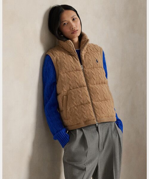 POLO RALPH LAUREN / ポロ ラルフ ローレン ベスト | ケーブルニット ウールカシミヤ キルテッド ベスト（260ブラウン）