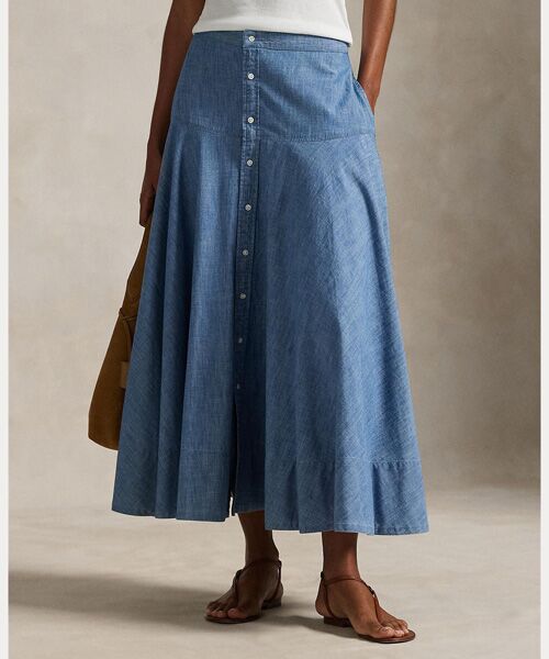 POLO RALPH LAUREN / ポロ ラルフ ローレン ロング・マキシ丈スカート | コットン シャンブレー Aライン スカート | 詳細2