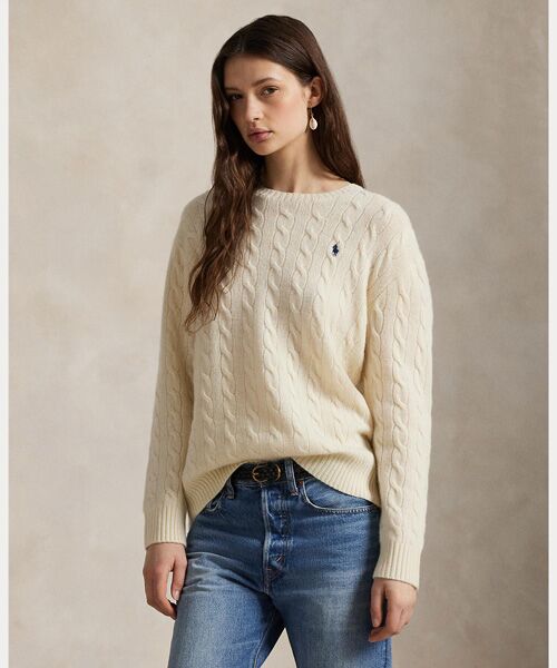 【みー】ラルフローレン クルーネック セーター 高級ニット M POLO RALPH LAUREN ポロラルフローレン ケーブルニット セーター
