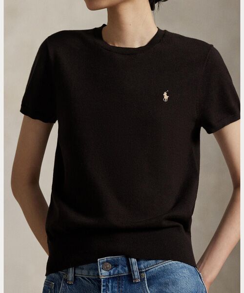 POLO RALPH LAUREN グレ半袖ニットクルーネックセーター L 新品 ショートスリーブ クルーネック セーター（ニット/セーター