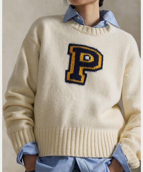 Pロゴ ウールブレンド クルーネック セーター （ニット・セーター