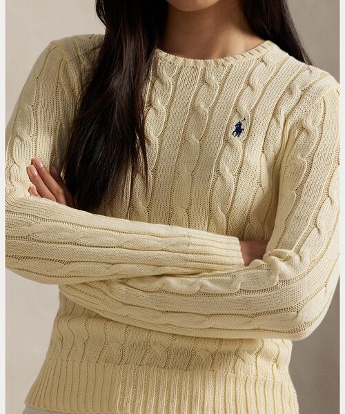 美品 ラルフローレン S ケーブルニット セーター 長袖 Vネック アイボリー ケーブル Vネック セーター （ニット・セーター）｜POLO RALPH