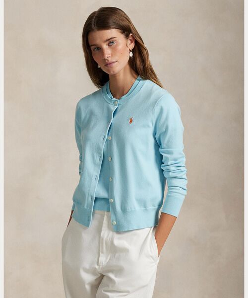 POLO RALPHLAURENナチュラルコットンクルーネックカーディガンM新品 POLO RALPHLAURENナチュラルコットンクルーネックカーディガンM新品