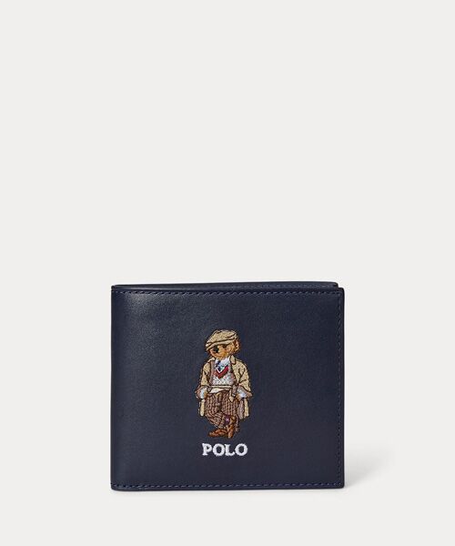 POLO RALPH LAUREN/ポロ ラルフ ローレン Polo ベア レザー ビルフォールド コイン ウォレット 410ネイビー ONE