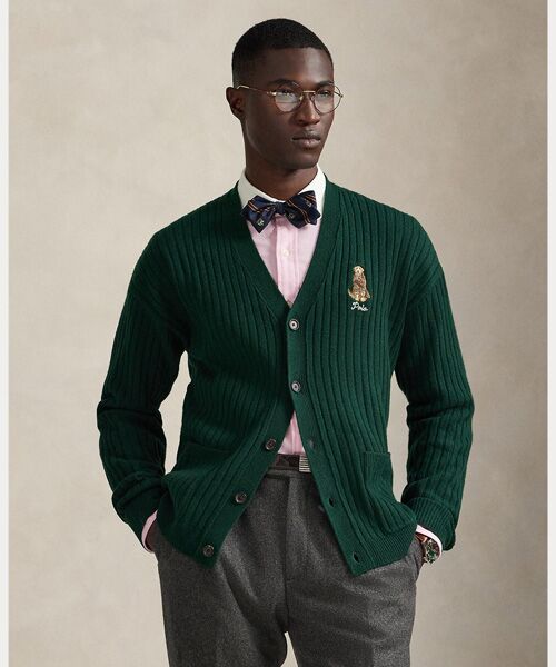 POLO RALPH LAUREN/ポロ ラルフ ローレン ビッグ フィット ドッグエンブロイダリー ウール カーディガン 300グリーン L POLO RALPH LAUREN/ポロ ラルフ ローレン ビッグ フィット ドッグエンブロイダリー ウール カーディガン 300グリーン L