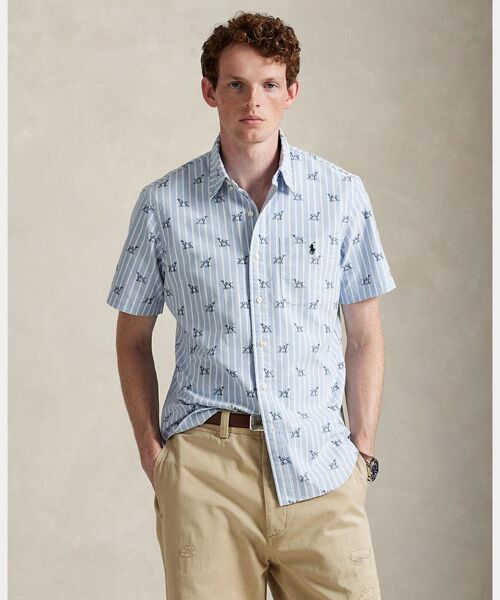 POLO RALPH LAUREN/ポロ ラルフ ローレン クラシック フィット ストライプド ドッグプリント シャツ 400ブルー M POLO RALPH LAUREN/ポロ ラルフ ローレン クラシック フィット ストライプド ドッグプリント シャツ 400ブルー M