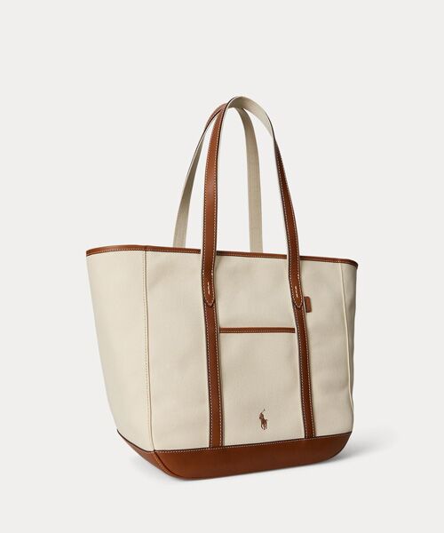 POLO RALPH LAUREN / ポロ ラルフ ローレン トートバッグ | レザートリム キャンバス ミディアム ショッパー トート | 詳細1