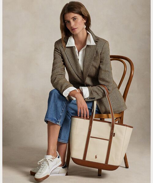POLO RALPH LAUREN / ポロ ラルフ ローレン トートバッグ | レザートリム キャンバス ミディアム ショッパー トート | 詳細5