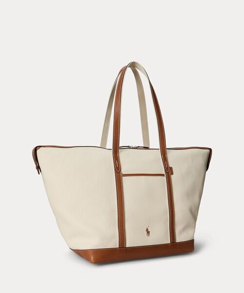 POLO RALPH LAUREN / ポロ ラルフ ローレン トートバッグ | レザートリム キャンバス ラージ ショッパー トート | 詳細1
