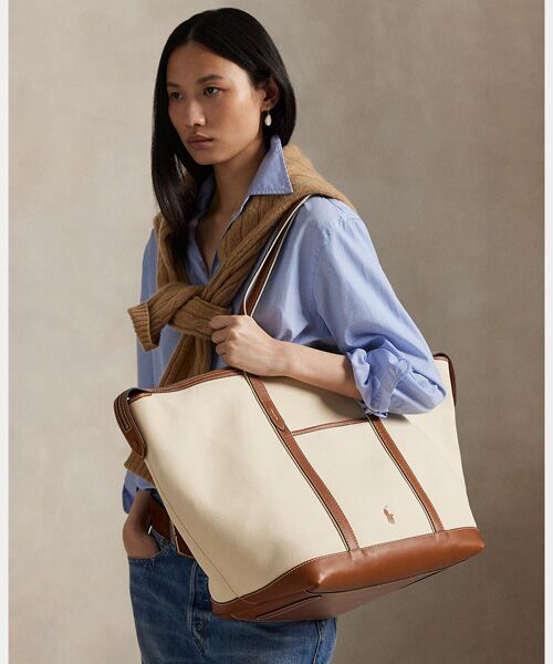 POLO RALPH LAUREN / ポロ ラルフ ローレン トートバッグ | レザートリム キャンバス ラージ ショッパー トート | 詳細5