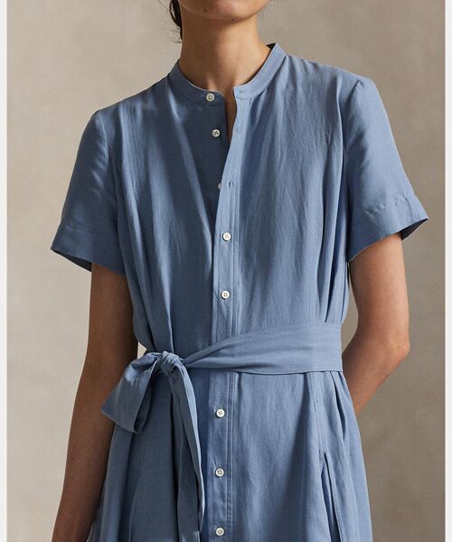 POLO RALPH LAUREN / ポロ ラルフ ローレン ロング・マキシ丈ワンピース | ベルテッド シルクブレンド Aライン シャツドレス | 詳細4