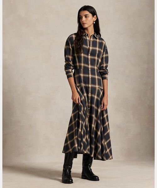 チェック ツイル パネルド シャツドレス （ロング・マキシ丈