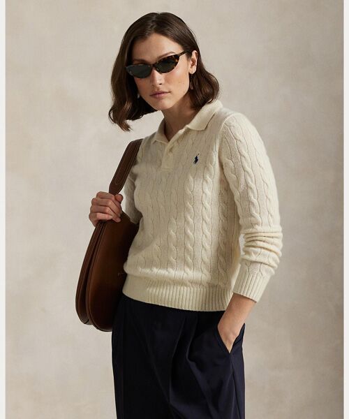 POLO RALPH LAUREN / ポロ ラルフ ローレン ニット・セーター | ケーブルニット ウールカシミヤ ポロ セーター | 詳細5