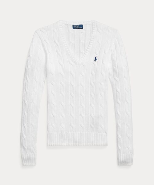 POLO RALPH LAUREN / ポロ ラルフ ローレン ニット・セーター | ケーブルニット コットン Vネック セーター | 詳細1
