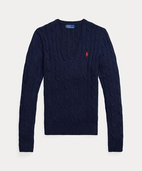 POLO RALPH LAUREN / ポロ ラルフ ローレン ニット・セーター | ケーブルニット コットン Vネック セーター | 詳細1