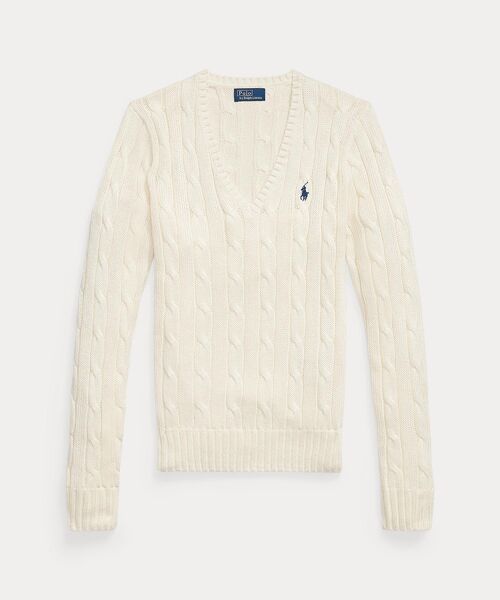 POLO RALPH LAUREN / ポロ ラルフ ローレン ニット・セーター | ケーブルニット コットン Vネック セーター | 詳細1