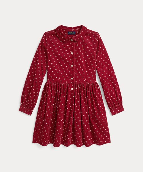 POLO RALPH LAUREN / ポロ ラルフ ローレン ミニ丈・ひざ丈ワンピース | (ガールズ 7才～16才)プリンテッド コットン コーデュロイ シャツドレス（600レッド）